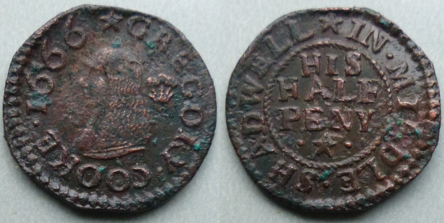 Middle Shadwell, Gregory Cooke 1666 halfpenny